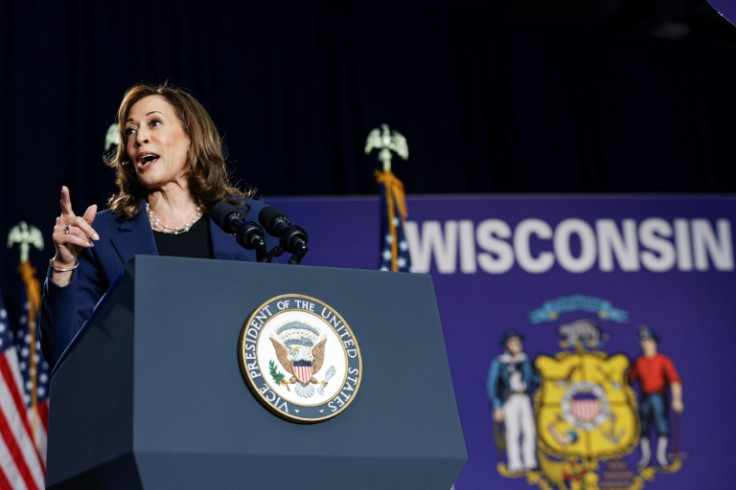 US Vice President Kamala Harris, the Democratic Party's new presumptive White House nominee after President Joe Biden ended his reelection bid, speaks at a campaign rally in Milwaukee, Wisconsin