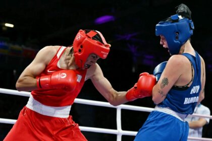 Algeria's Imane Khelif (left) was at the centre of a gender eligibility row at the Paris Olympics