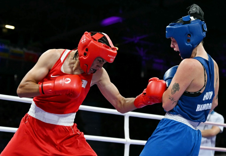 Algeria's Imane Khelif (left) was at the centre of a gender eligibility row at the Paris Olympics