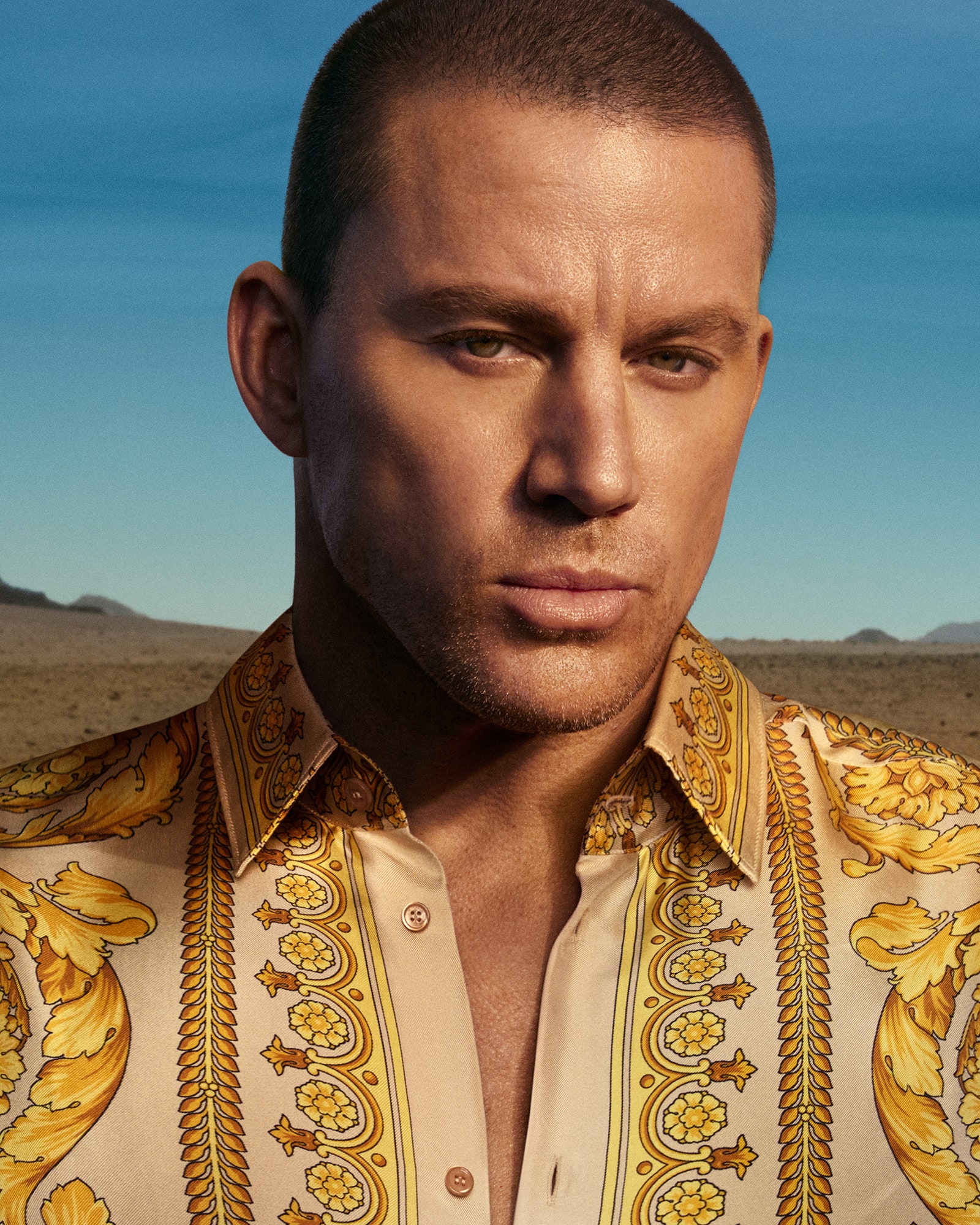 Image may contain Channing Tatum Face Head Person Photography Portrait Adult Body Part and Shoulder