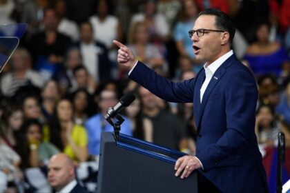 Governor of Pennsylvania Josh Shapiro speaks at a rally for Kamala Harris and new vice presidential candidate Tim Walz in Philadelphia on August 6, 2024.