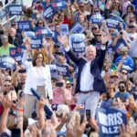 Kamala Harris and Tim Walz at a rally in Eau Claire, WI, on August 7, 2024.