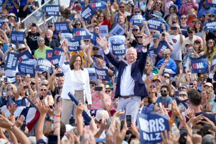 Kamala Harris and Tim Walz at a rally in Eau Claire, WI, on August 7, 2024.