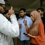 Nahida Bushra (2R), 23, had a key role as an organiser who mobilised her women classmates to attend street rallies