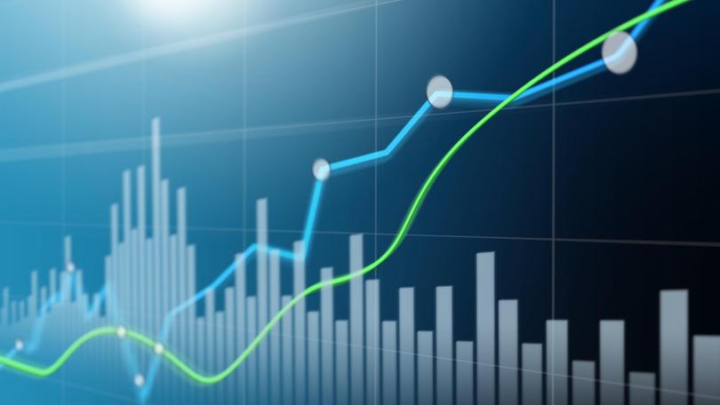 Stock exchange market graph analysis background