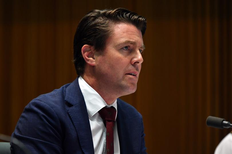 Liberal senator Jonathon Duniam during Senate Estimates at Parliament House in Canberra, Wednesday, April 6, 2022. (AAP Image/Mick Tsikas) NO ARCHIVING