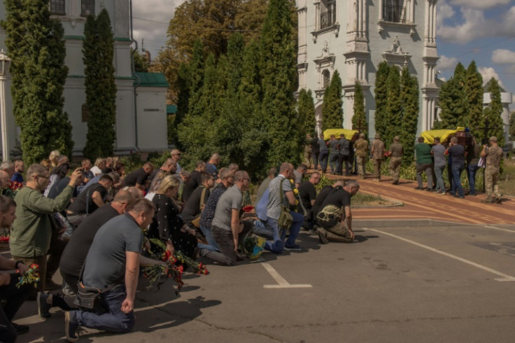 Dozens of mourners gathered Thursday to pay their final respects to six Ukrainian servicemen in Sumy region