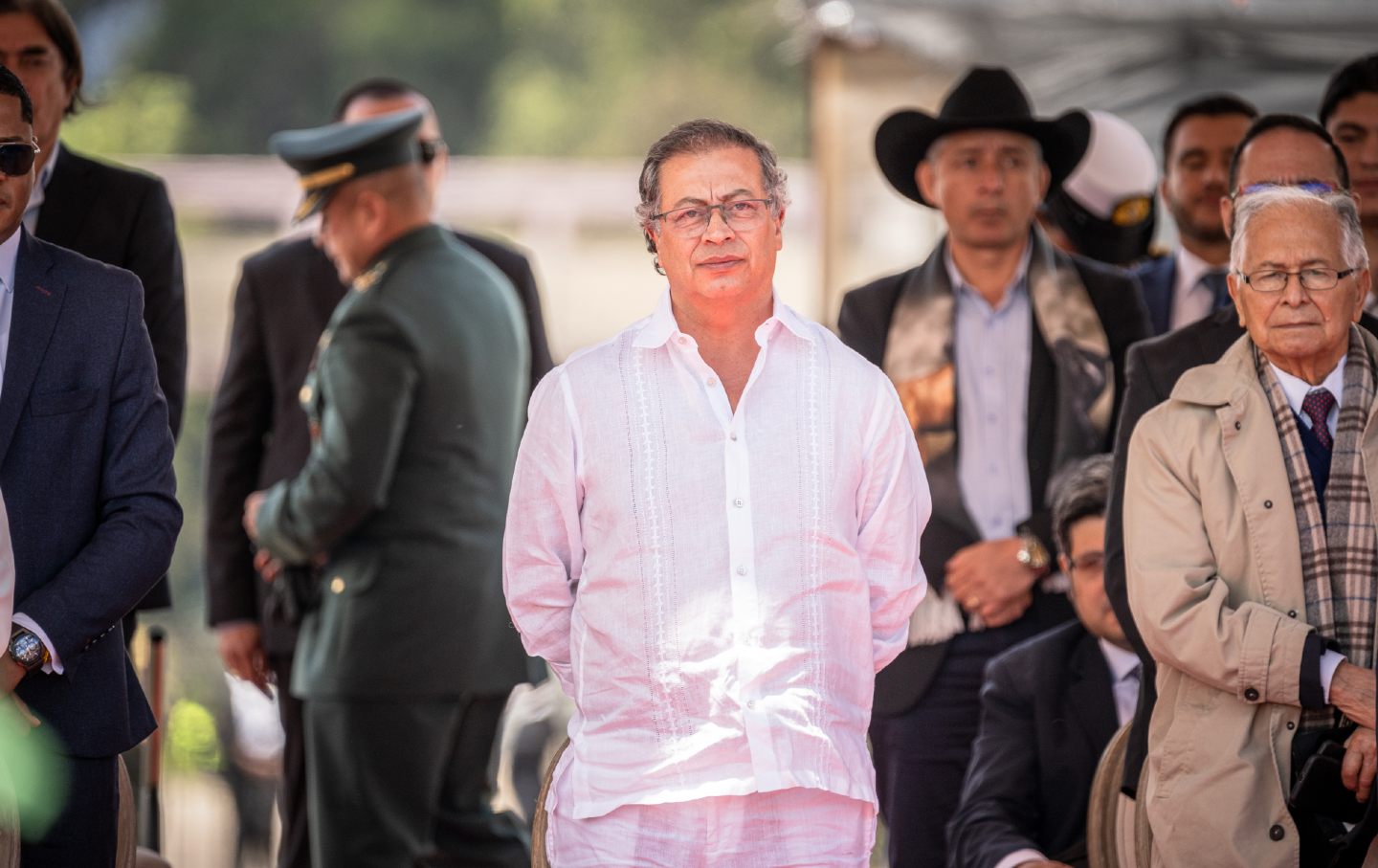 Colombian President Gustavo Petro looks on before the 2024 Colombia Independence Day Parade on July 20, 2024, in Bogotá.