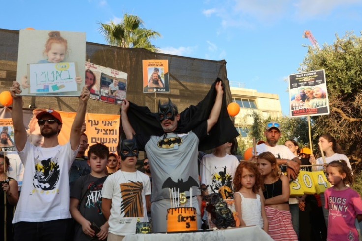 Israelis gather in Tel Aviv to mark the fifth birthday of child hostage Ariel Bibas