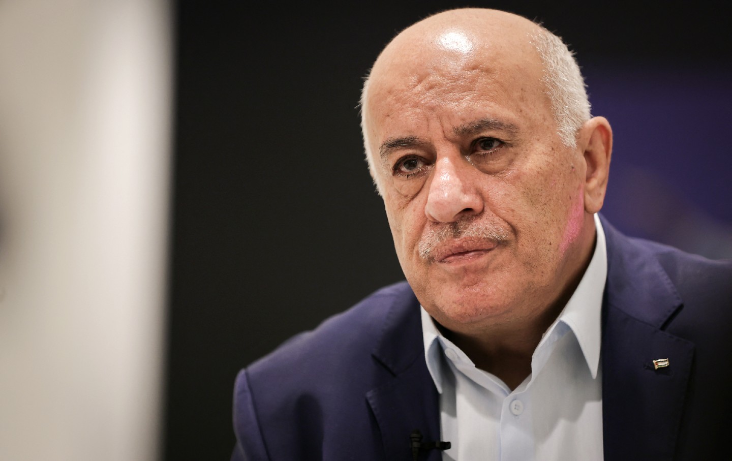 Jibril Rajoub, head of the Palestine Olympic committee, sits for an interview in Paris on July 27, 2024.