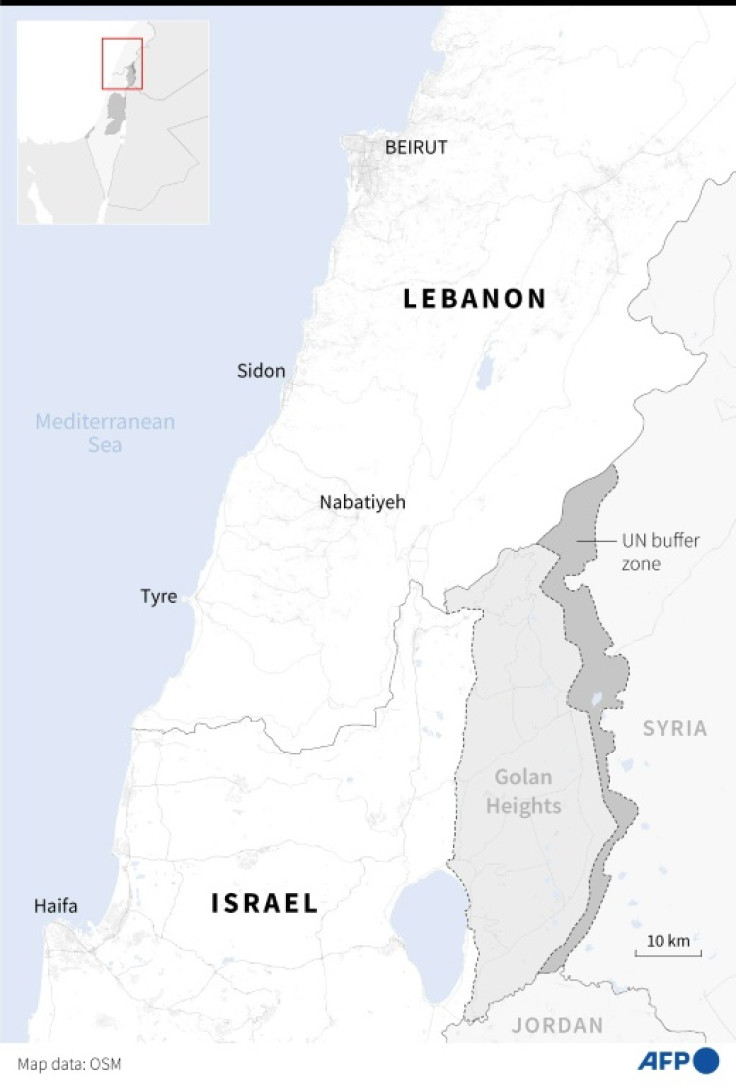 Map of southern Lebanon and northern Israel