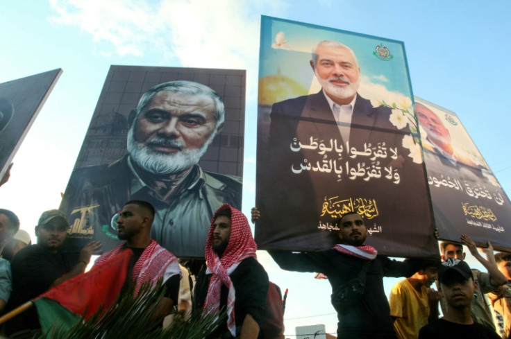 People protest in the southern Lebanese city of Saida against the killing of Hamas chief Ismail Haniyeh and Hezbollah military commander Fuad Shukr