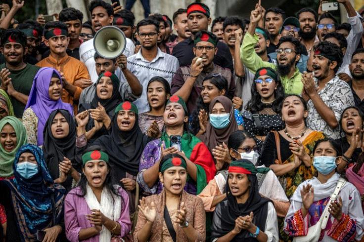 Students chant slogans as they demand Bangladesh's ousted prime minister Sheikh Hasina face trial for her actions during the deadly crackdown on protests