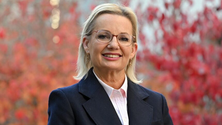 Sussan Ley addressing the media as Liberal Party leader