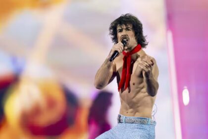 Go-Jo performing Milkshake Man at Eurovision 2025 semi-final