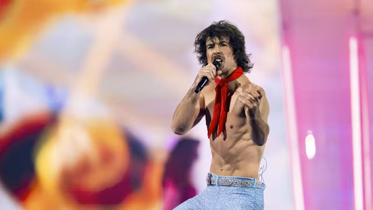 Go-Jo performing Milkshake Man at Eurovision 2025 semi-final