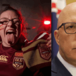 Pip Evans cheering for Queensland at the State of Origin