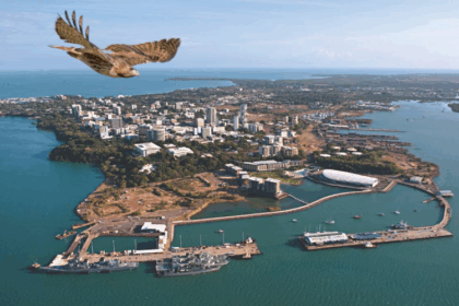 Aerial view of the Port of Darwin with container ships and infrastructure