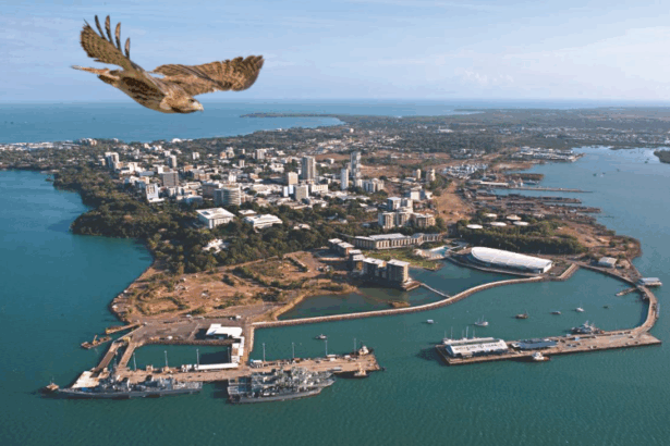 Aerial view of the Port of Darwin with container ships and infrastructure