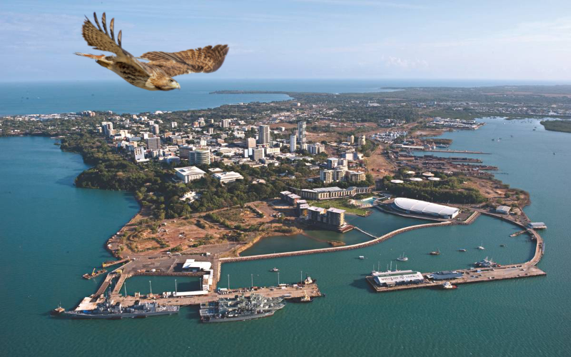 Aerial view of the Port of Darwin with container ships and infrastructure