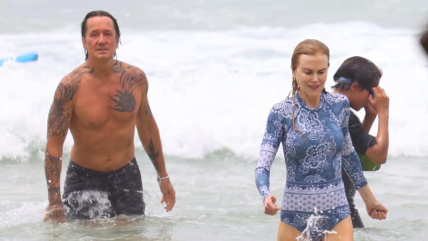 Nicole Kidman and Keith Urban smiling in Sydney backdrop