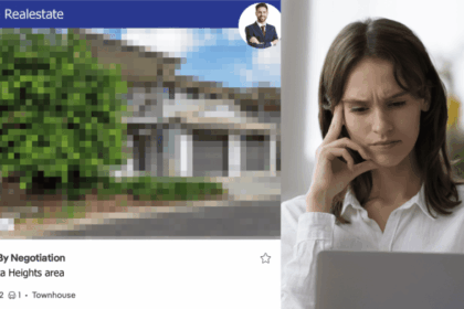 Property listing screen with blurred-out photo