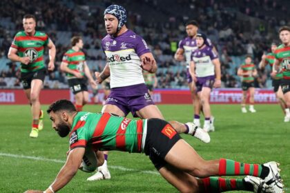 South Sydney winger Johnston breaks toward Ken Irvine's record