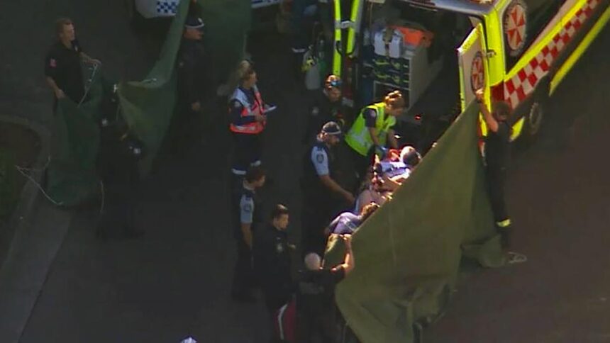 Aerial view of the Auburn kebab shop crime scene in Sydney
