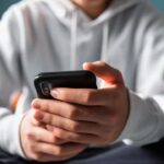 Teen using phone with facial scan