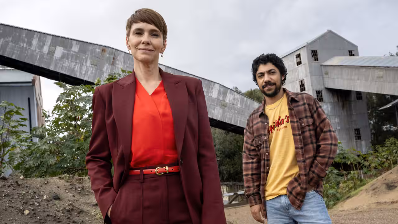 Tasma Walton and Hunter Page‑Lochard on set