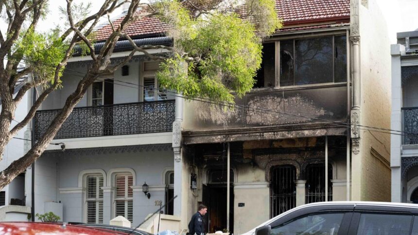 Petersham house fire scene at night