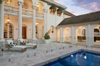 Grand arched windows and terrace viewsion