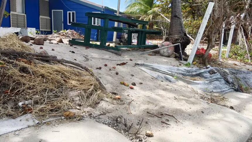 Sandbags in front of a home on Poruma Island in the Torres Strait. Source: AAP